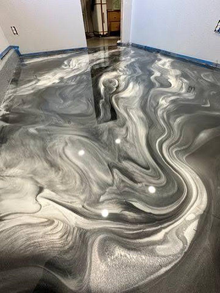 Gray metallic swirl floor